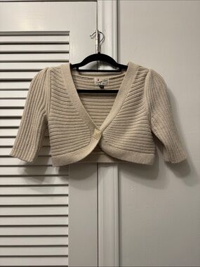 Cream Ribbed Cropped Bolero Cardigan